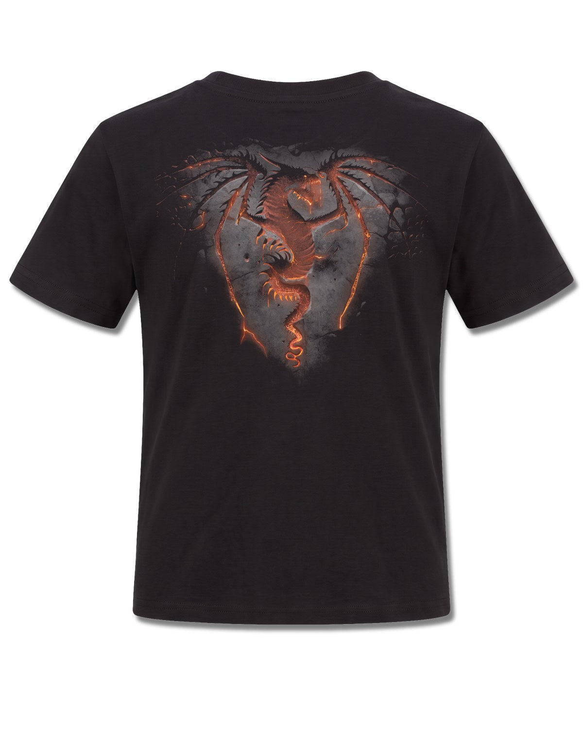 Spiral Dragon Furnace design, back view on Black K101, Rock Off Retail official merch