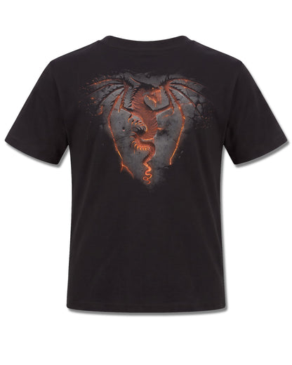 Spiral Dragon Furnace design, back view on Black K101, Rock Off Retail official merch