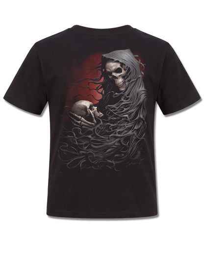 Spiral Death Robe design, back view on Black K101, Rock Off Retail official merch