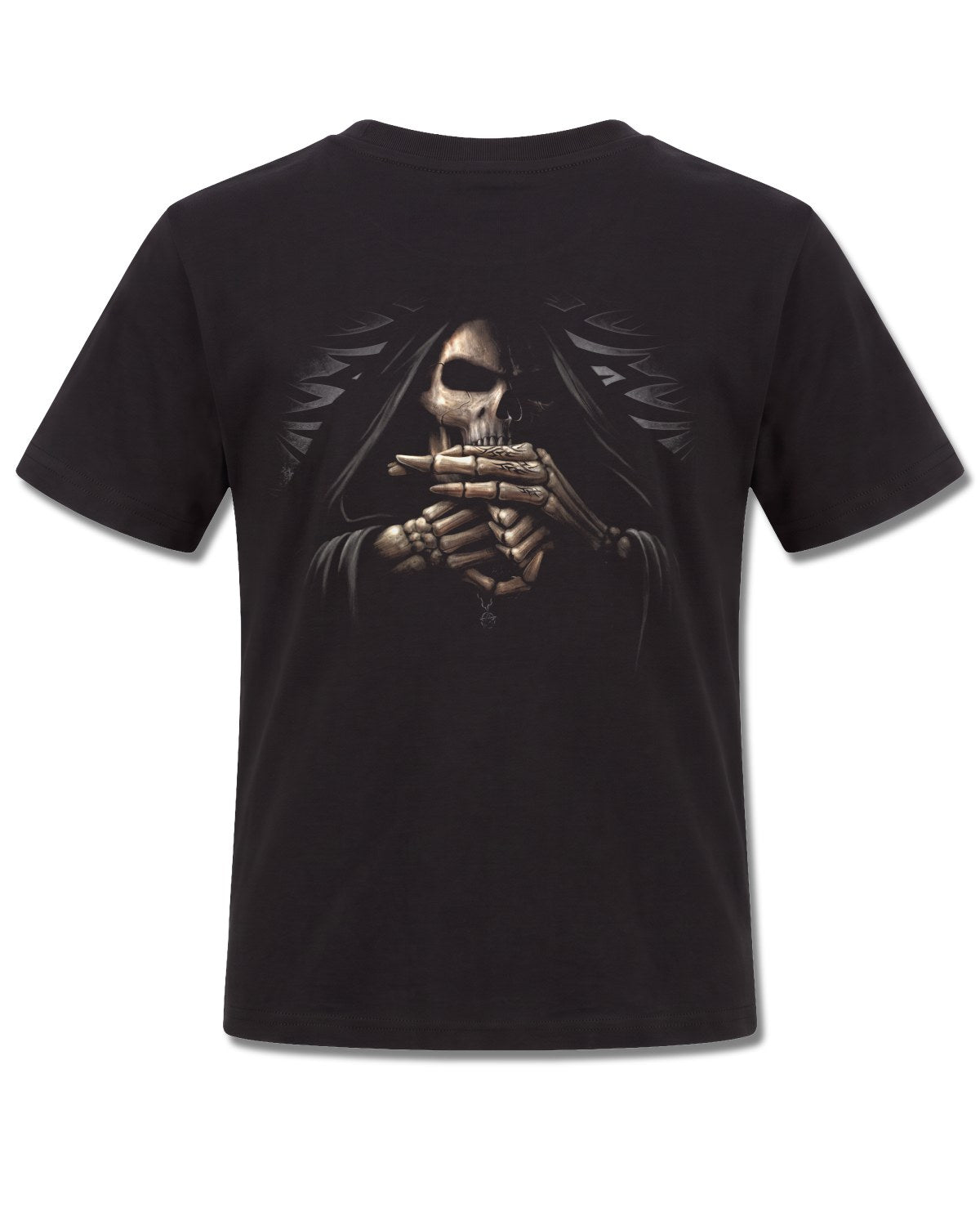Spiral Bone Finger design, back view on Black K101, Rock Off Retail official merch