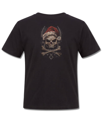 Spiral Rock Santa design, back view on Black K101, Rock Off Retail official merch
