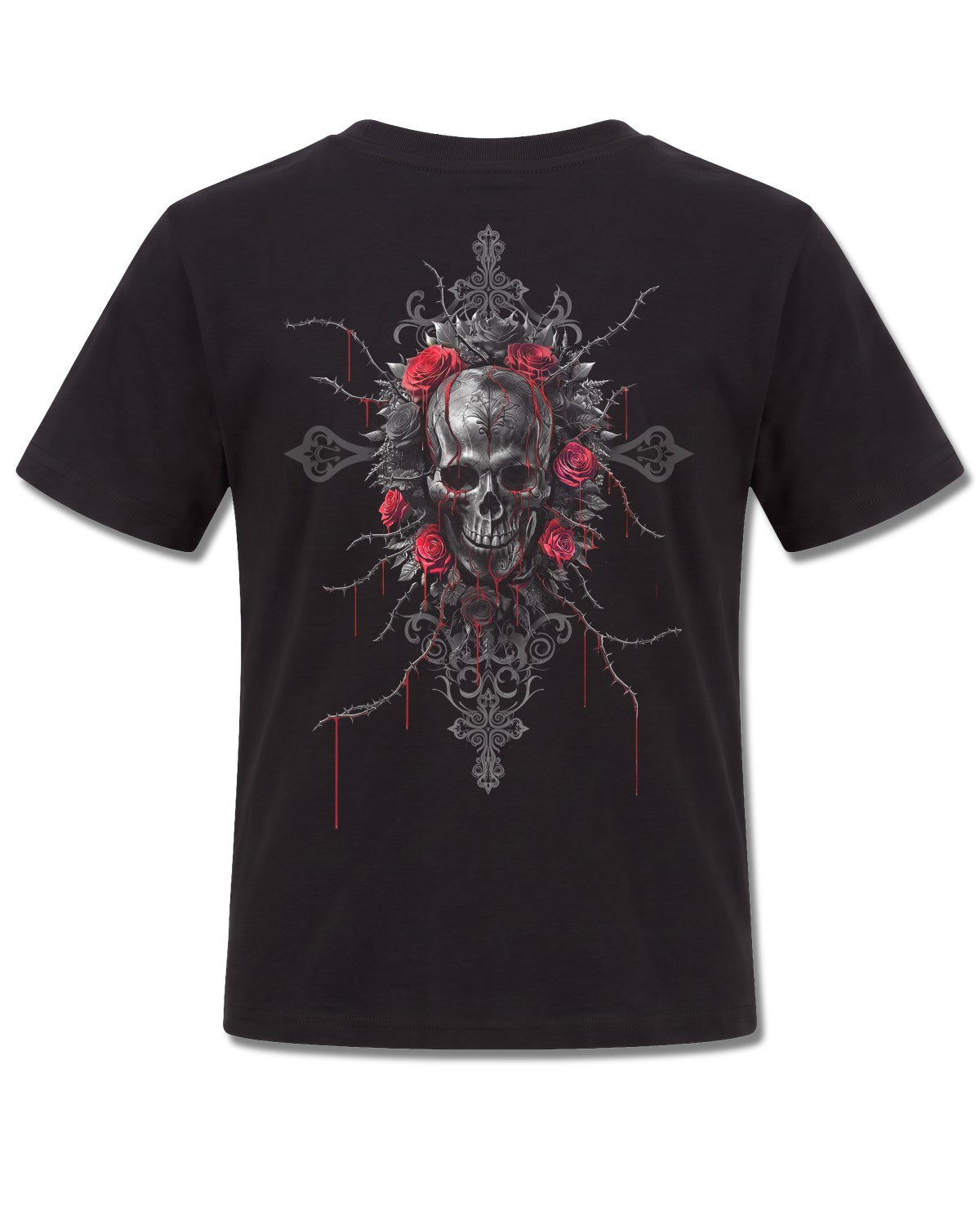 Spiral Love Is Dead design, back view on Black K101, Rock Off Retail official merch