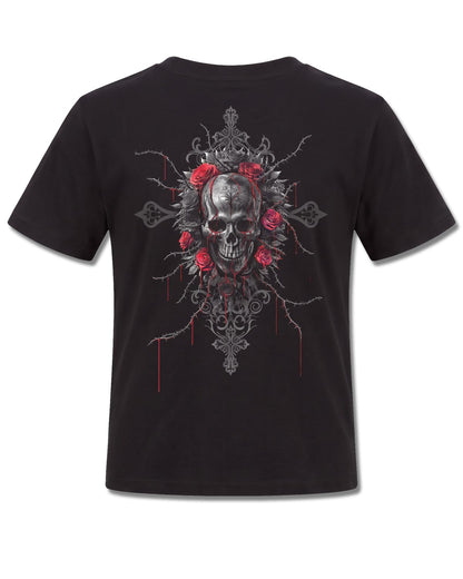 Spiral Love Is Dead design, back view on Black K101, Rock Off Retail official merch