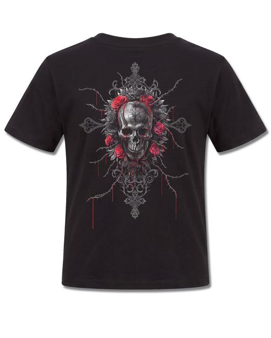 Spiral Love Is Dead design, back view on Black K101, Rock Off Retail official merch