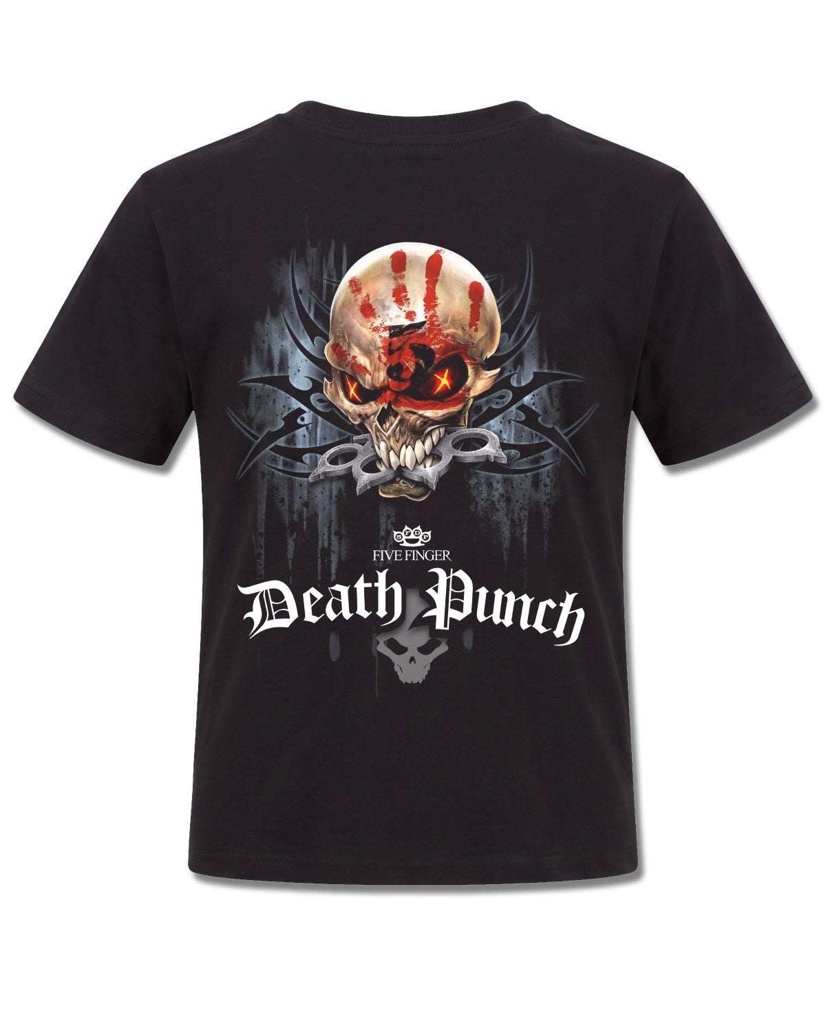 Five Finger Death Punch Game Over (Five Finger Death Punch) design, back view on Black K101, Rock Off Retail official merch