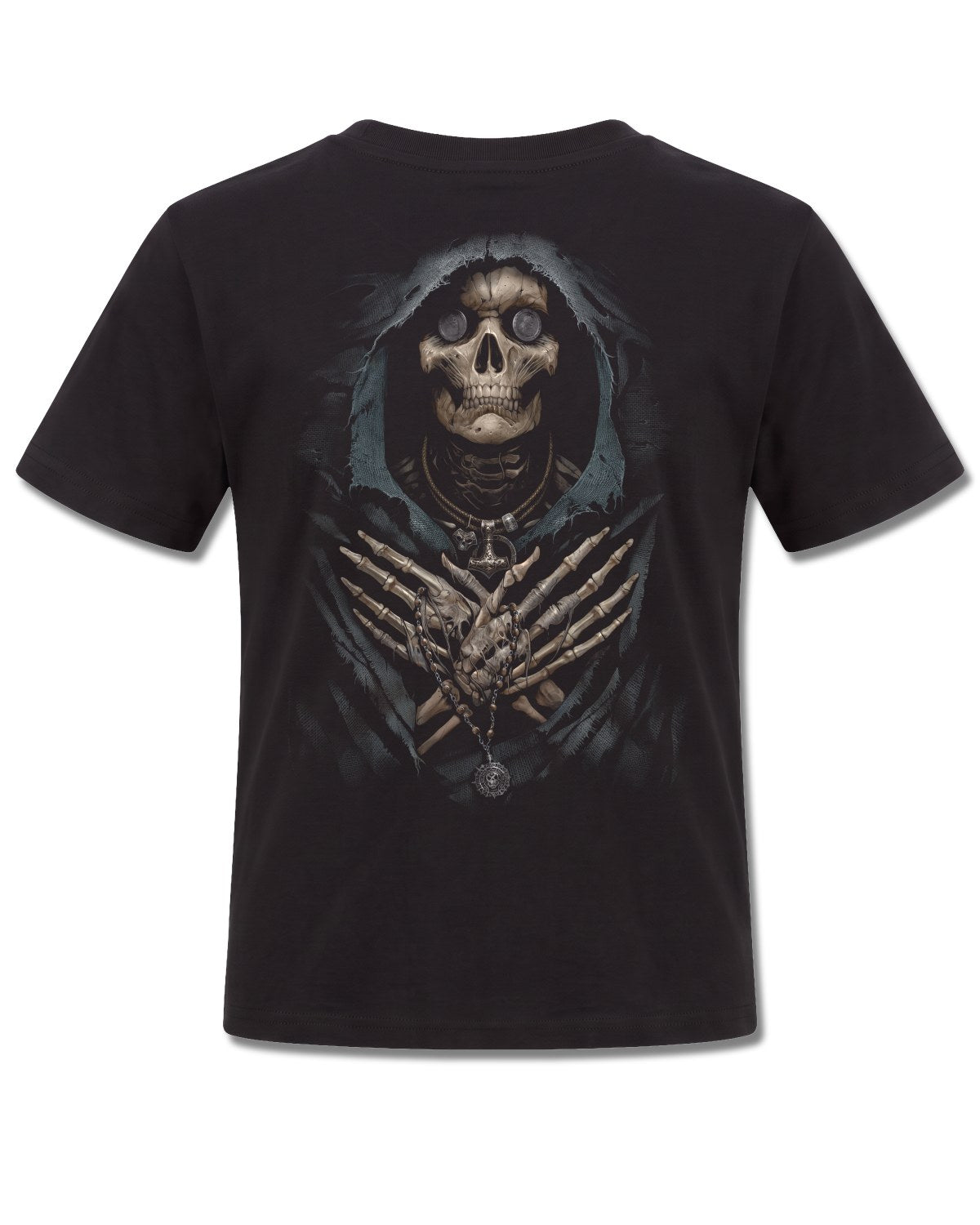 Spiral Ferryman design, back view on Black K101, Rock Off Retail official merch