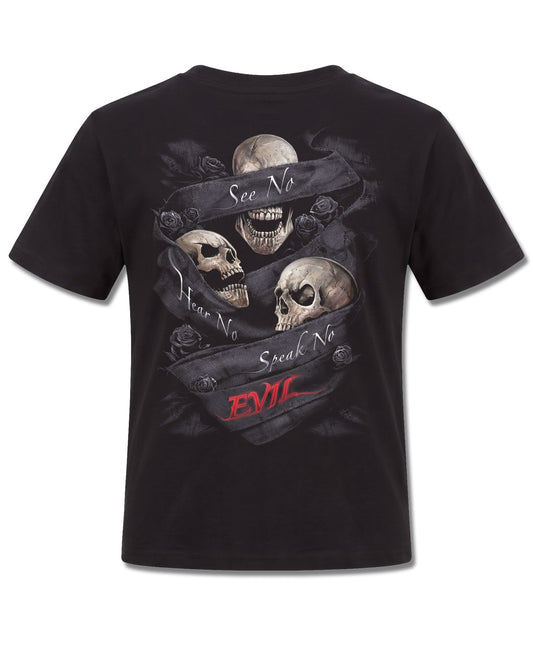 Spiral See No Evil design, back view on Black K101, Rock Off Retail official merch