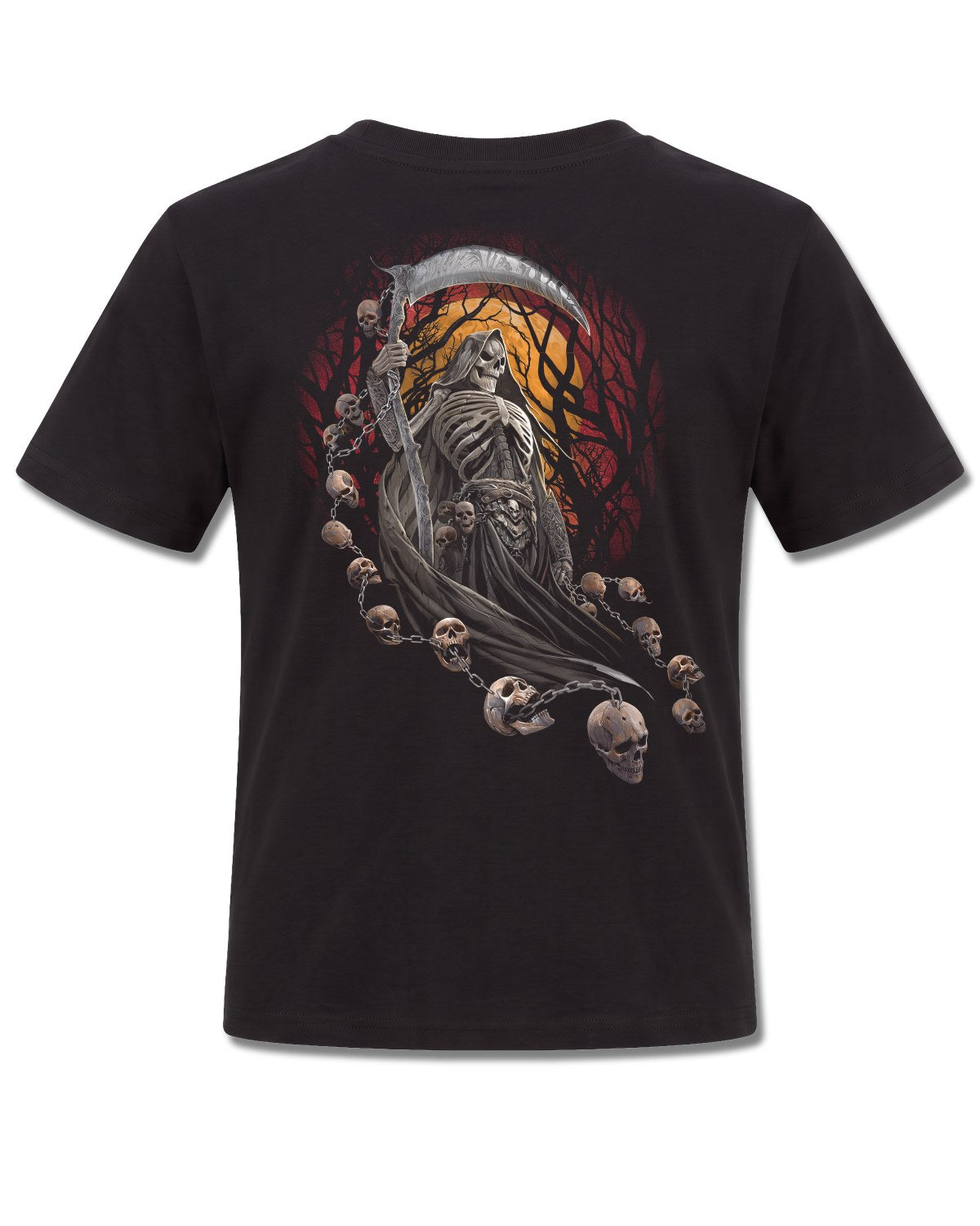 Spiral Harbingers design, back view on Black K101, Rock Off Retail official merch