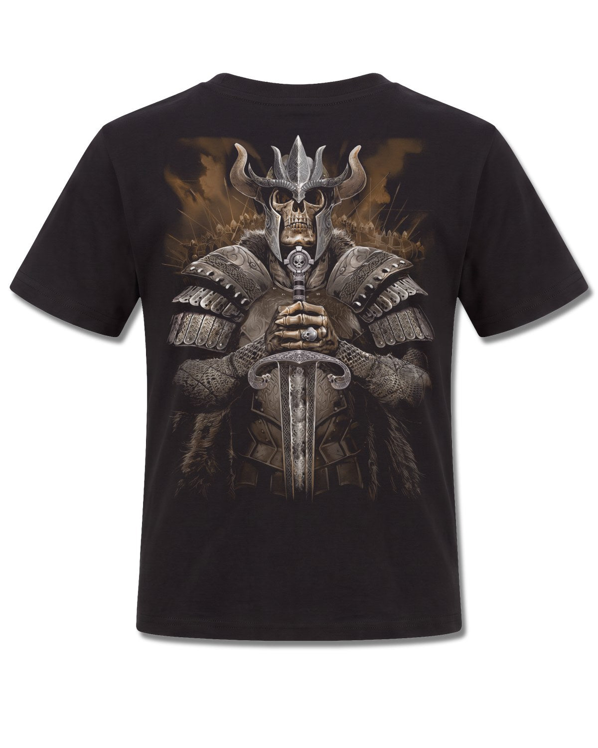 Spiral Viking Warrior design, back view on Black K101, Rock Off Retail official merch