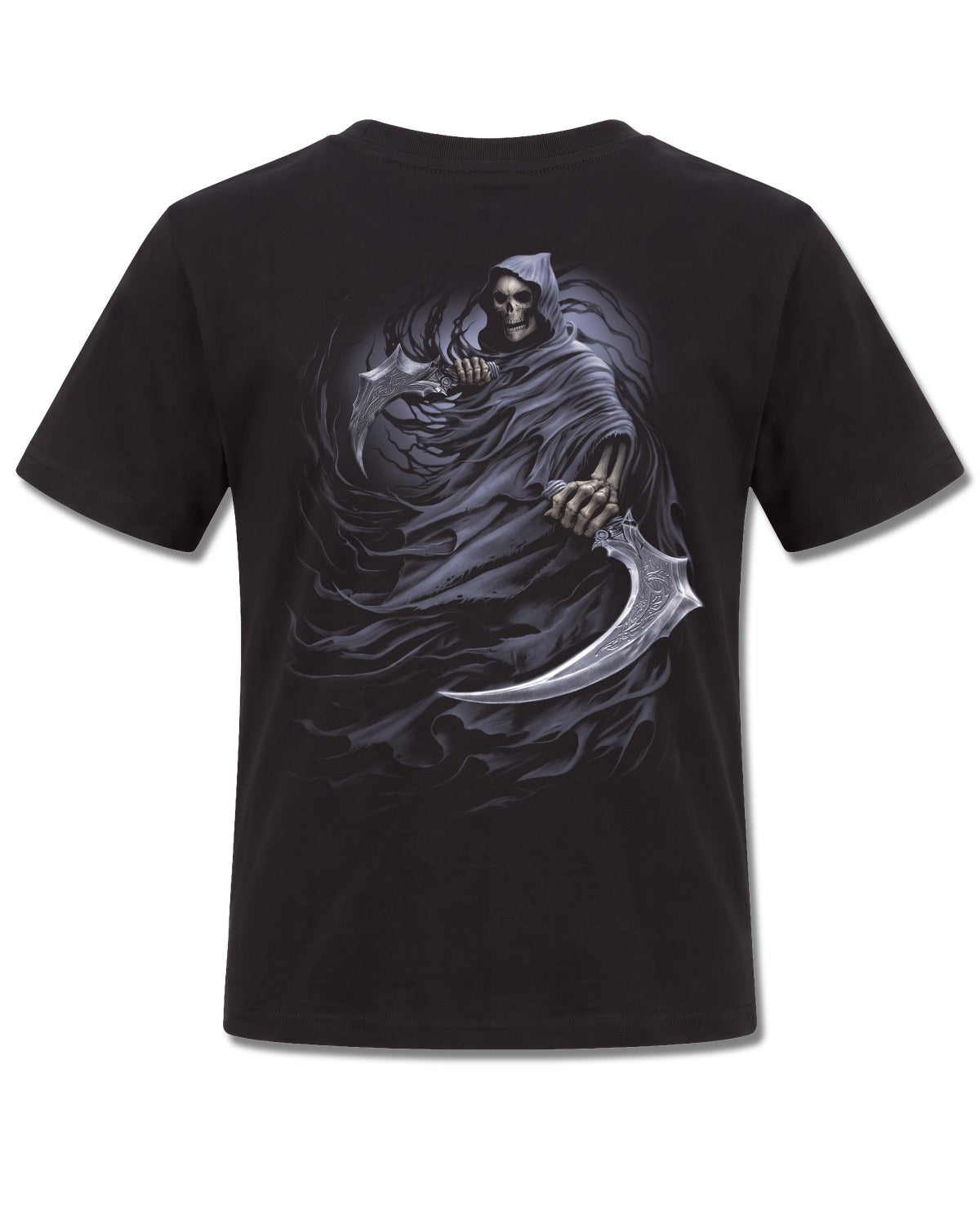 Spiral Double Death design, back view on Black K101, Rock Off Retail official merch