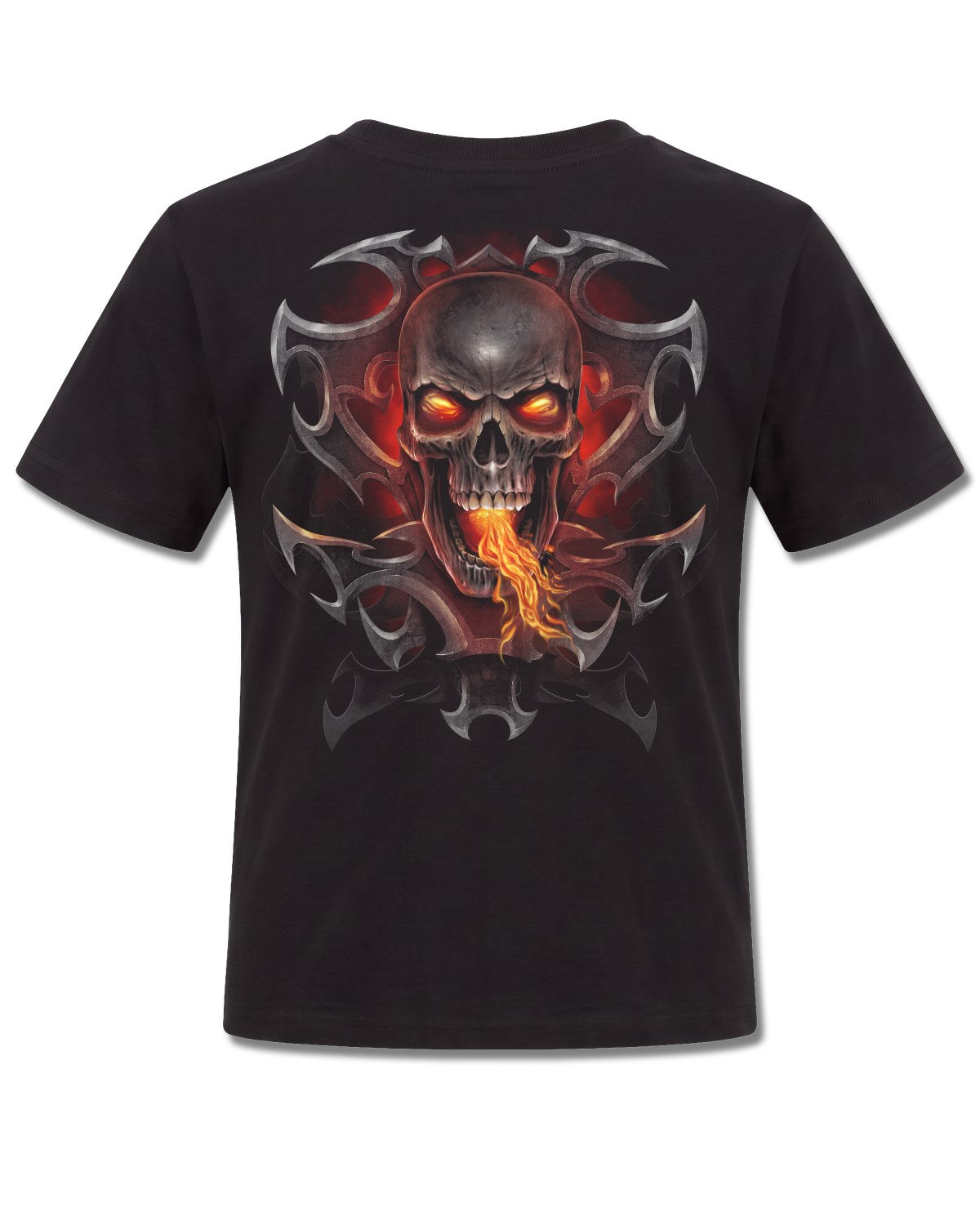 Spiral Fire Dragon design, back view on Black K101, Rock Off Retail official merch