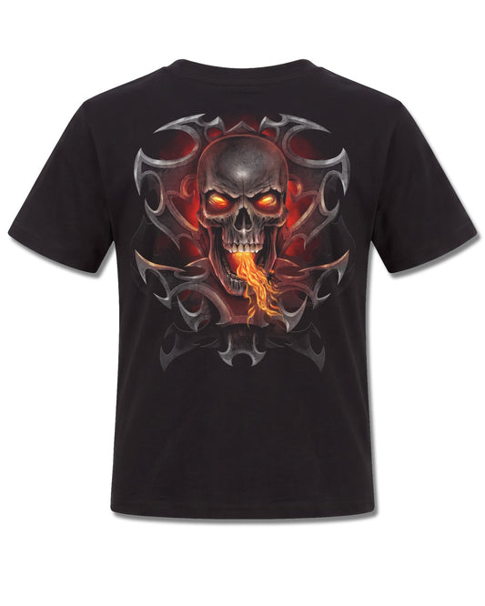 Spiral Fire Dragon design, back view on Black K101, Rock Off Retail official merch