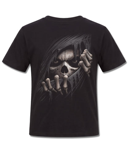Spiral Grim Ripper design, back view on Black K101, Rock Off Retail official merch