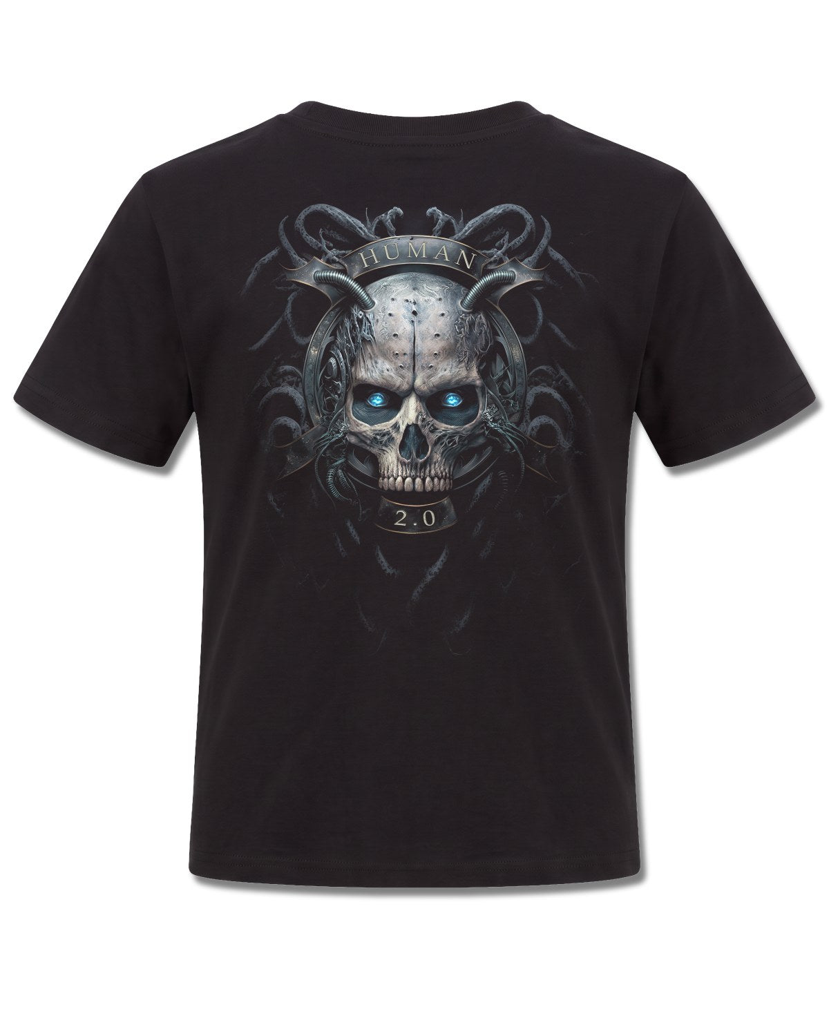 Spiral Human 2.0 design, back view on Black K101, Rock Off Retail official merch