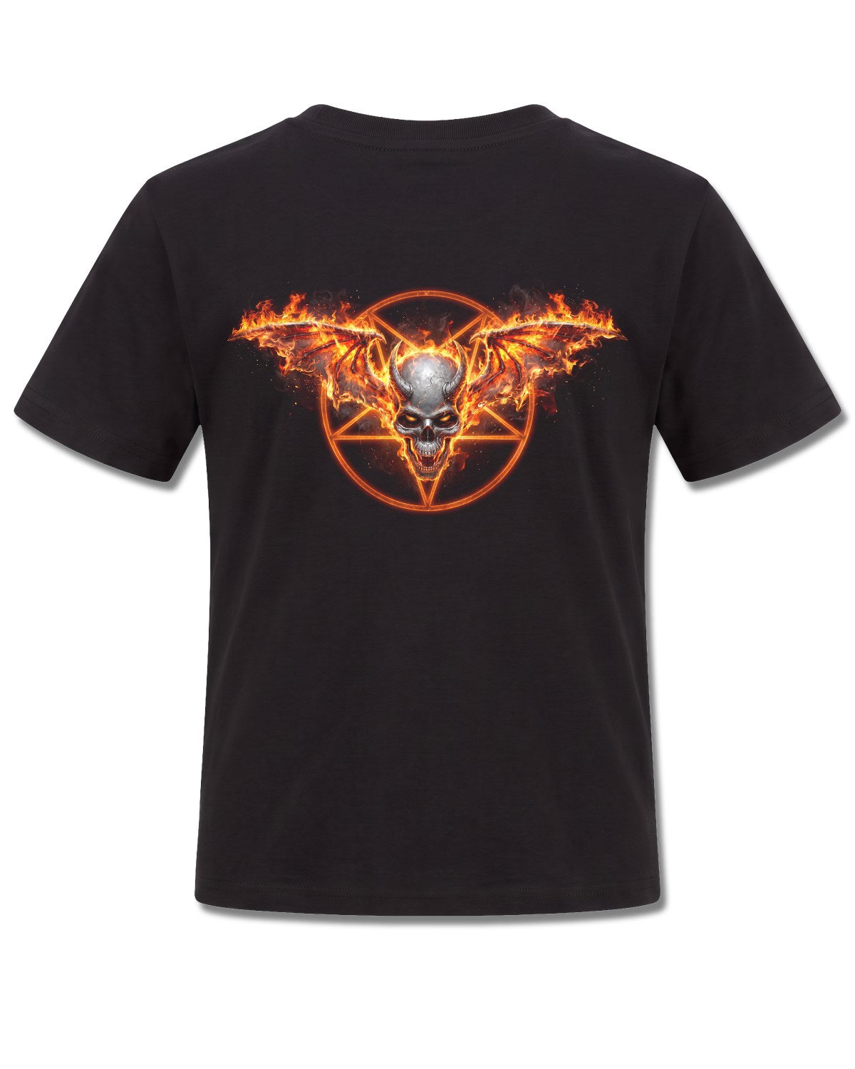 Spiral Skeletal Worship design, back view on Black K101, Rock Off Retail official merch