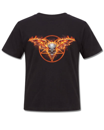 Spiral Skeletal Worship design, back view on Black K101, Rock Off Retail official merch