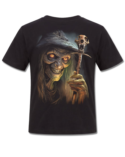 Spiral Witch's Brew design, back view on Black K101, Rock Off Retail official merch