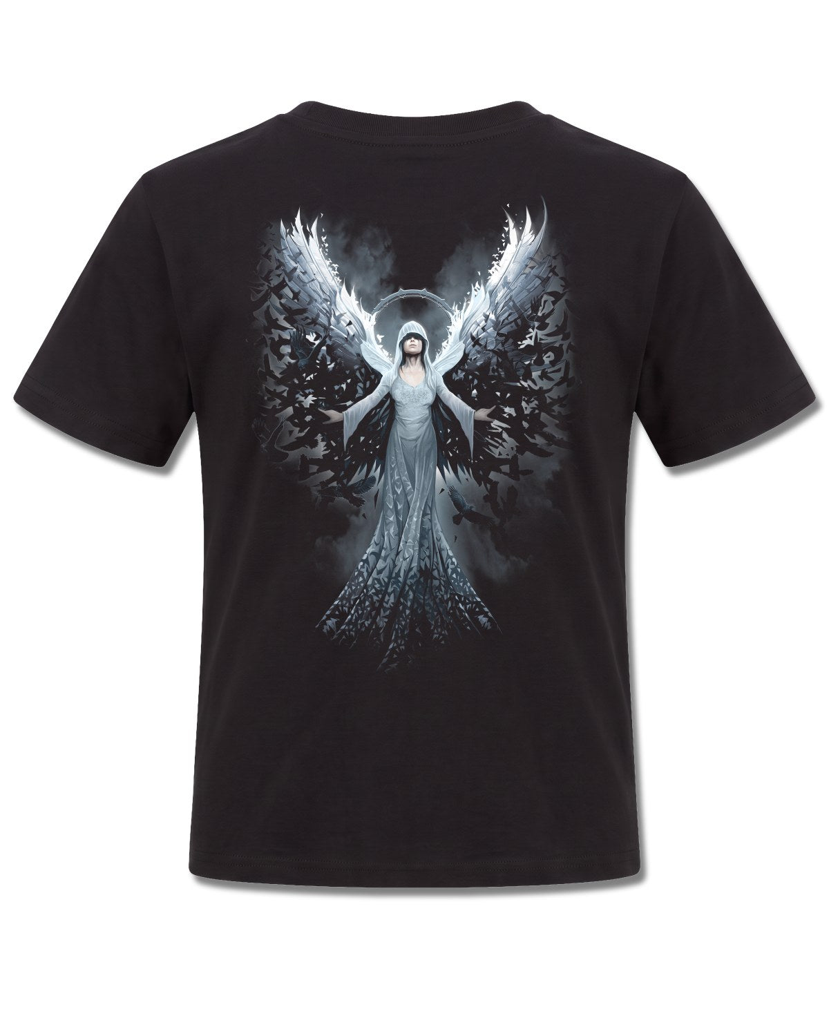 Spiral Ethereal Angel design, back view on Black K101, Rock Off Retail official merch