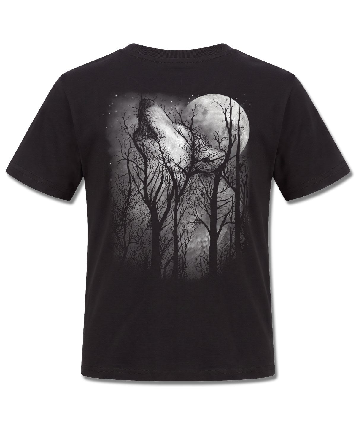 Spiral Forest Wolf design, back view on Black K101, Rock Off Retail official merch