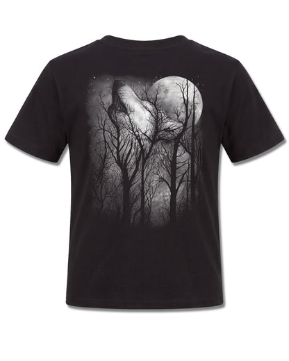 Spiral Forest Wolf design, back view on Black K101, Rock Off Retail official merch