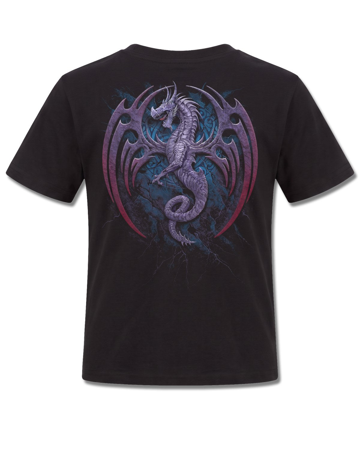 Spiral Dragon Borne design, back view on Black K101, Rock Off Retail official merch
