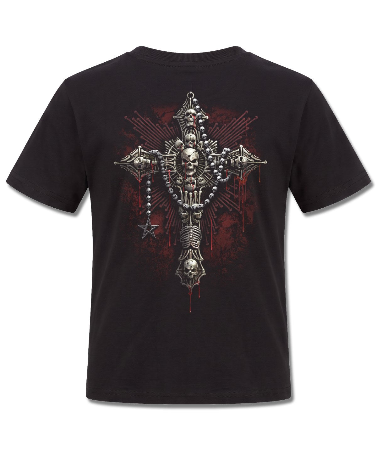 Spiral Death Bones design, back view on Black K101, Rock Off Retail official merch
