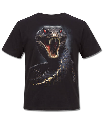 Spiral Basilisk design, back view on Black K101, Rock Off Retail official merch