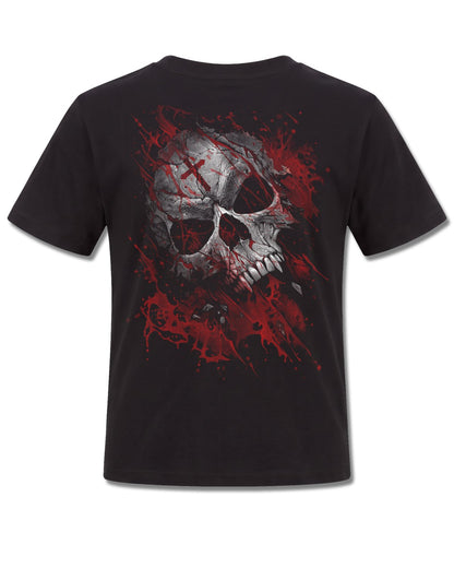 Spiral Pure Blood design, back view on Black K101, Rock Off Retail official merch