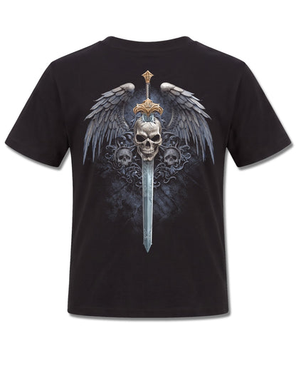 Spiral Angel Sword design, back view on Black K101, Rock Off Retail official merch