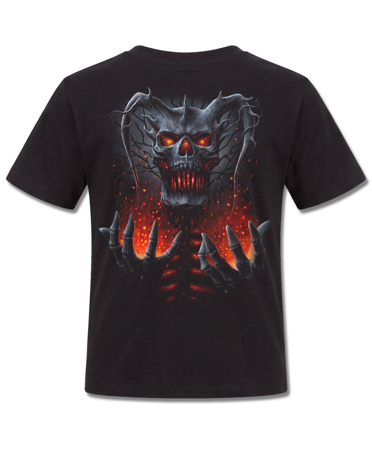 Spiral Death Embers design, back view on Black K101, Rock Off Retail official merch
