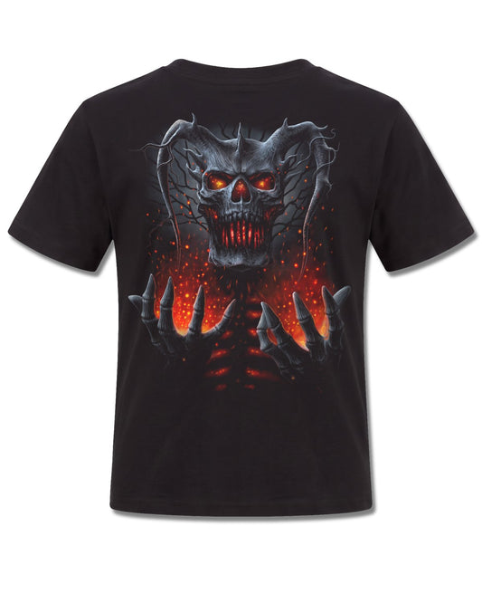 Spiral Death Embers design, back view on Black K101, Rock Off Retail official merch