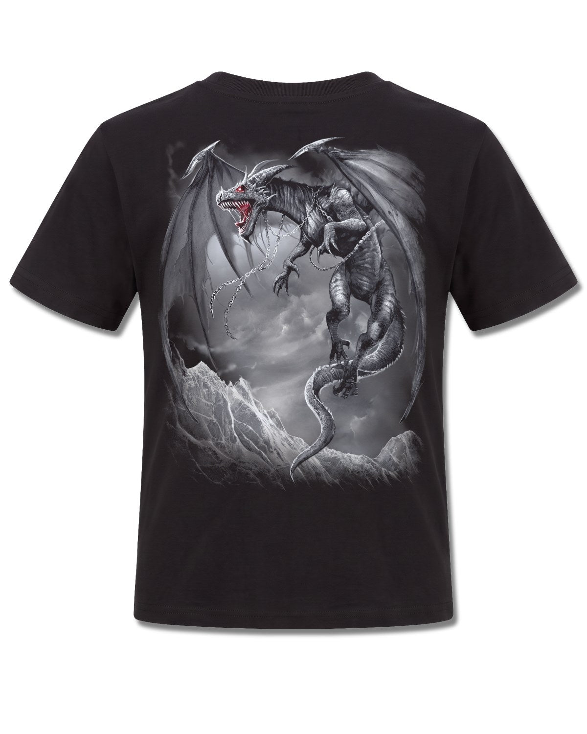 Spiral Dragon's Cry design, back view on Black K101, Rock Off Retail official merch