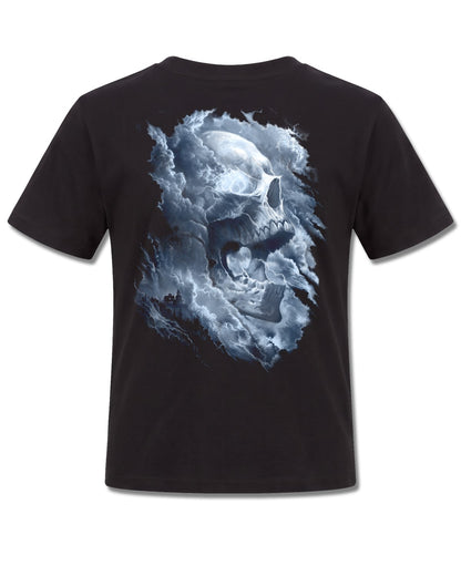 Spiral Grave Skies design, back view on Black K101, Rock Off Retail official merch