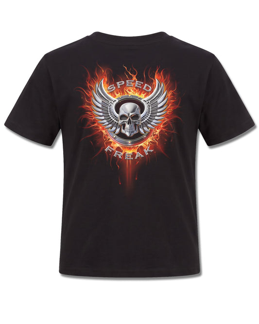 Spiral Speed Freak design, back view on Black K101, Rock Off Retail official merch