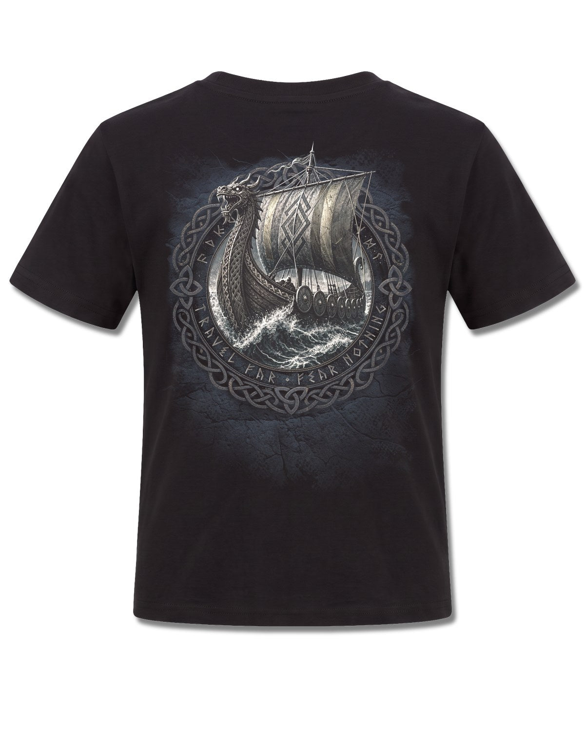 Spiral Viking Norseman design, back view on Black K101, Rock Off Retail official merch