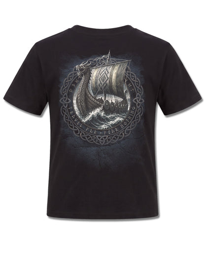 Spiral Viking Norseman design, back view on Black K101, Rock Off Retail official merch