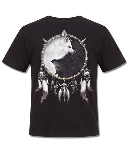 Spiral Wolf Chi design, back view on Black K101, Rock Off Retail official merch