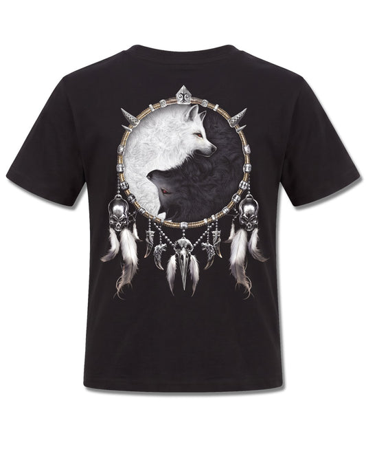 Spiral Wolf Chi design, back view on Black K101, Rock Off Retail official merch