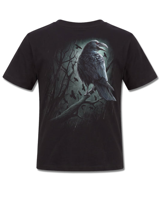 Spiral Shadow Raven design, back view on Black K101, Rock Off Retail official merch