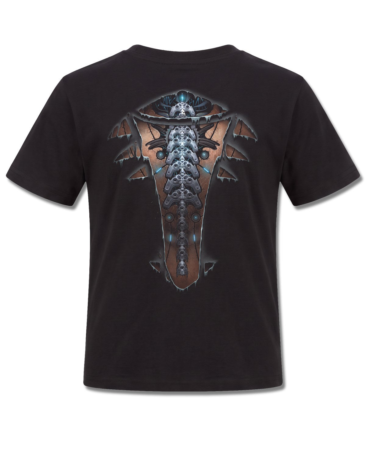 Spiral Cyber Skin design, back view on Black K101, Rock Off Retail official merch