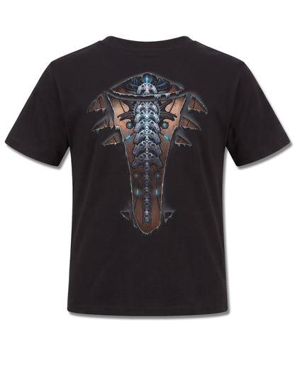 Spiral Cyber Skin design, back view on Black K101, Rock Off Retail official merch
