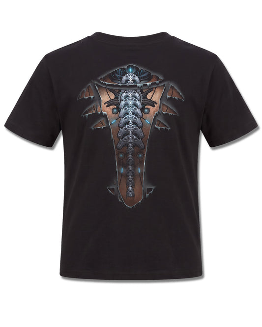 Spiral Cyber Skin design, back view on Black K101, Rock Off Retail official merch