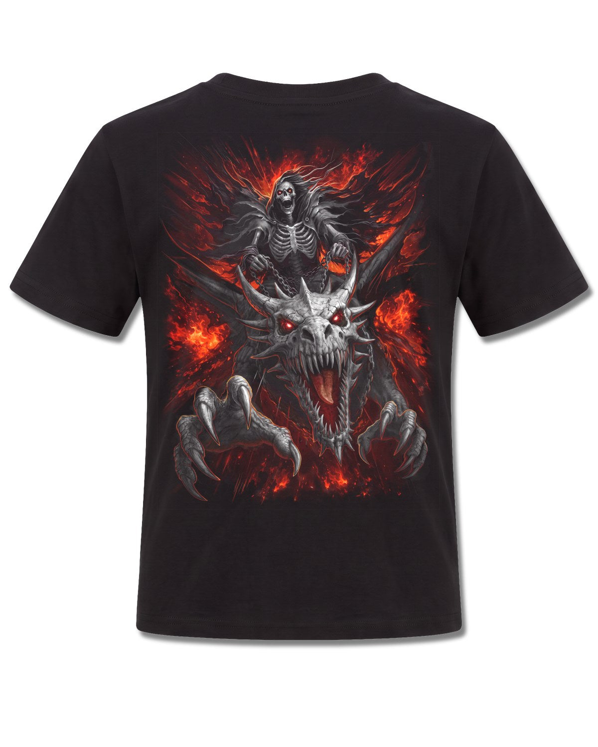 Spiral Dragon Reaper design, back view on Black K101, Rock Off Retail official merch