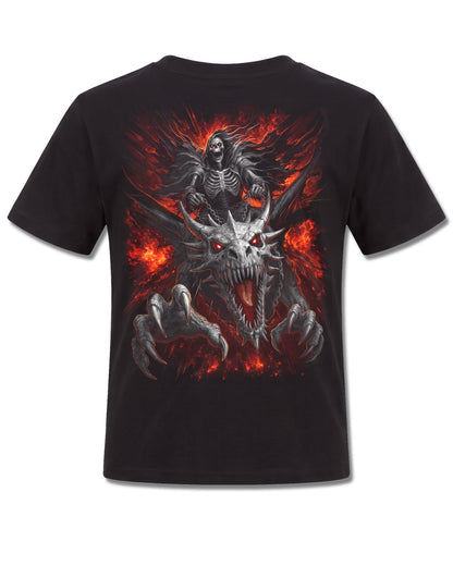 Spiral Dragon Reaper design, back view on Black K101, Rock Off Retail official merch