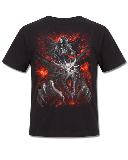 Spiral Dragon Reaper design, back view on Black K101, Rock Off Retail official merch