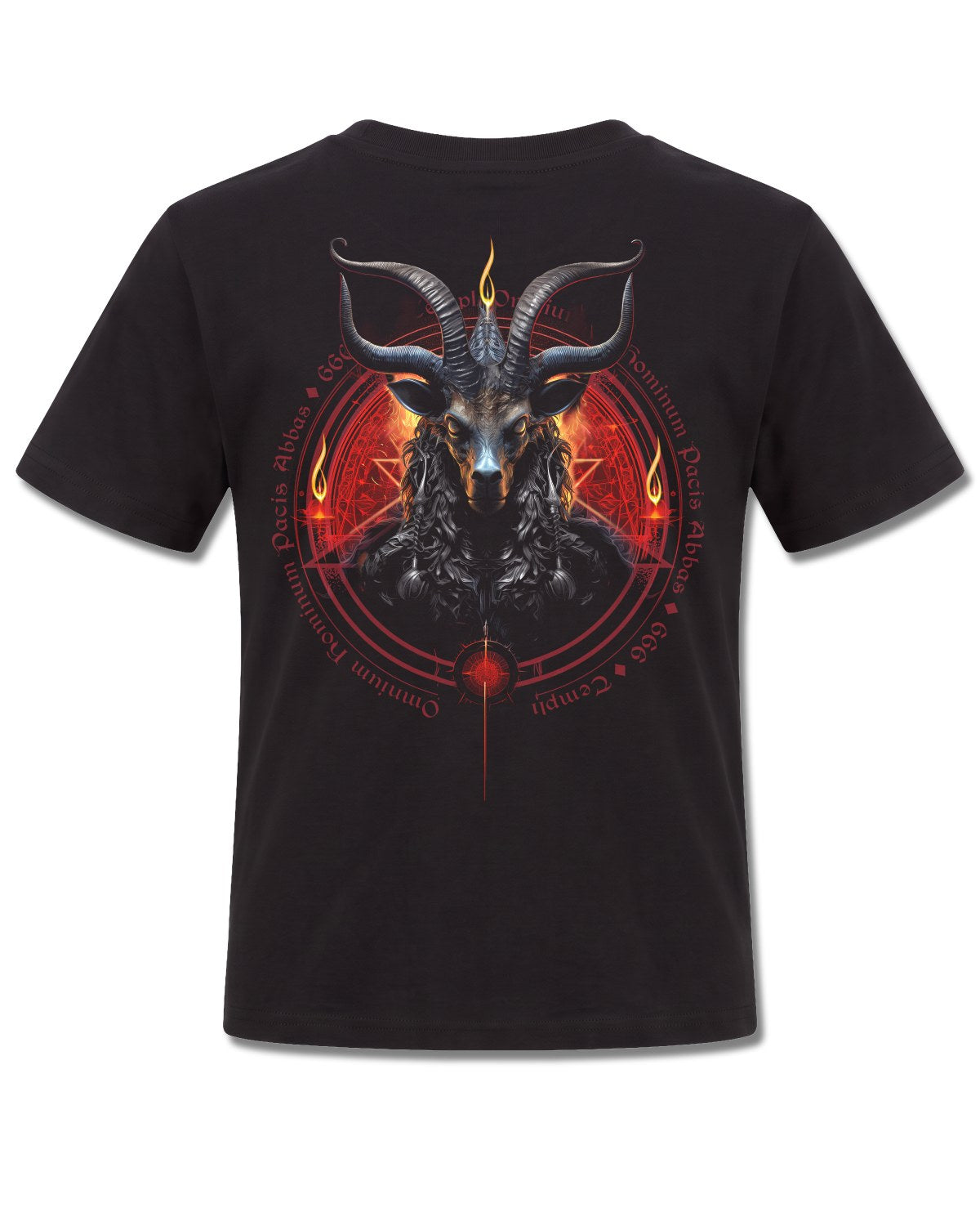 Spiral Baphomet design, back view on Black K101, Rock Off Retail official merch