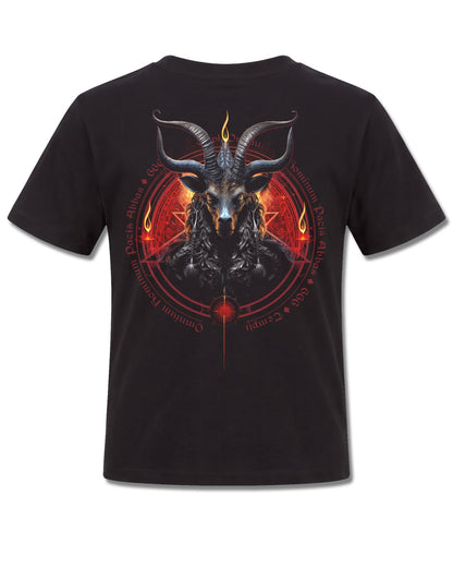 Spiral Baphomet design, back view on Black K101, Rock Off Retail official merch