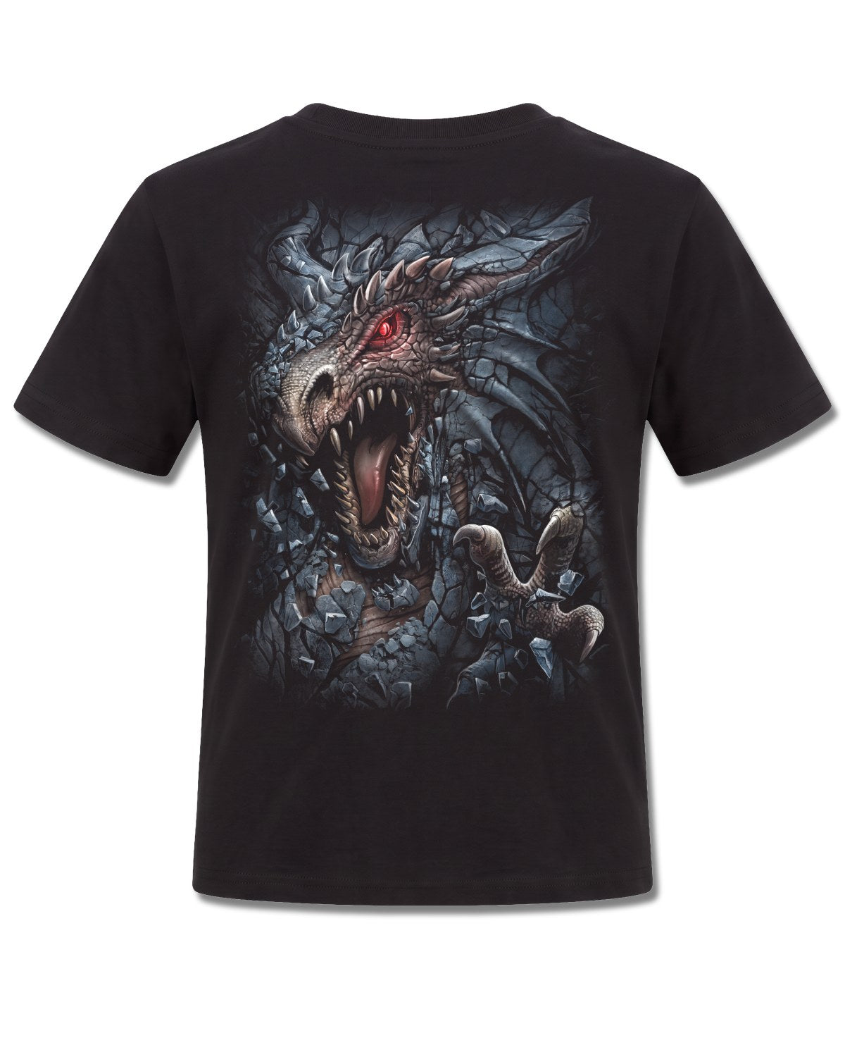 Spiral Dragon's Lair design, back view on Black K101, Rock Off Retail official merch