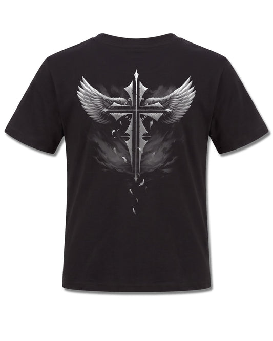 Spiral Lucid Dreams design, back view on Black K101, Rock Off Retail official merch