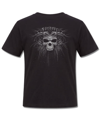Spiral Death Forever design, back view on Black K101, Rock Off Retail official merch